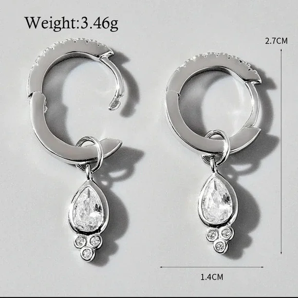 925 Sterling Silver White Gold Plated Rhodium Plated Drop Earrings - Picture 3 of 8